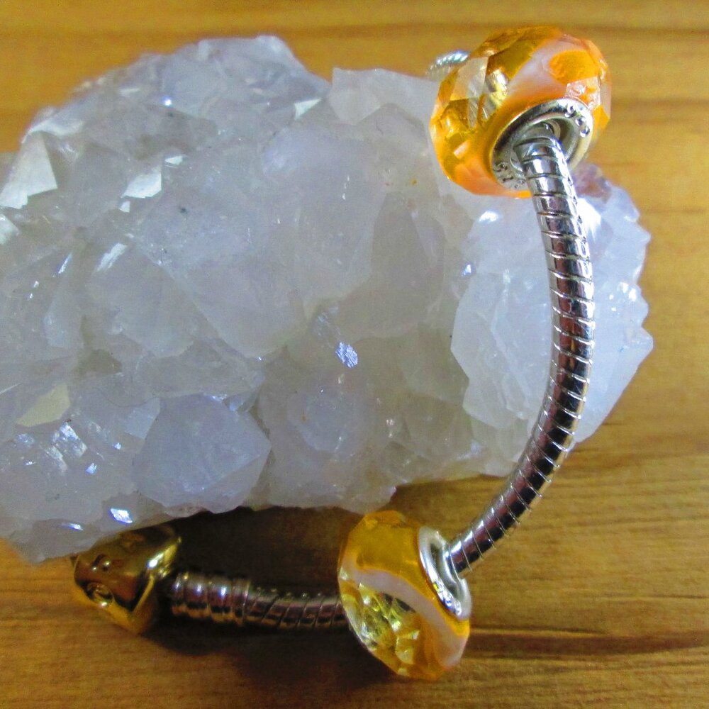 2 Faceted Orange Murano Glass European Charms - Picture 2 of 5